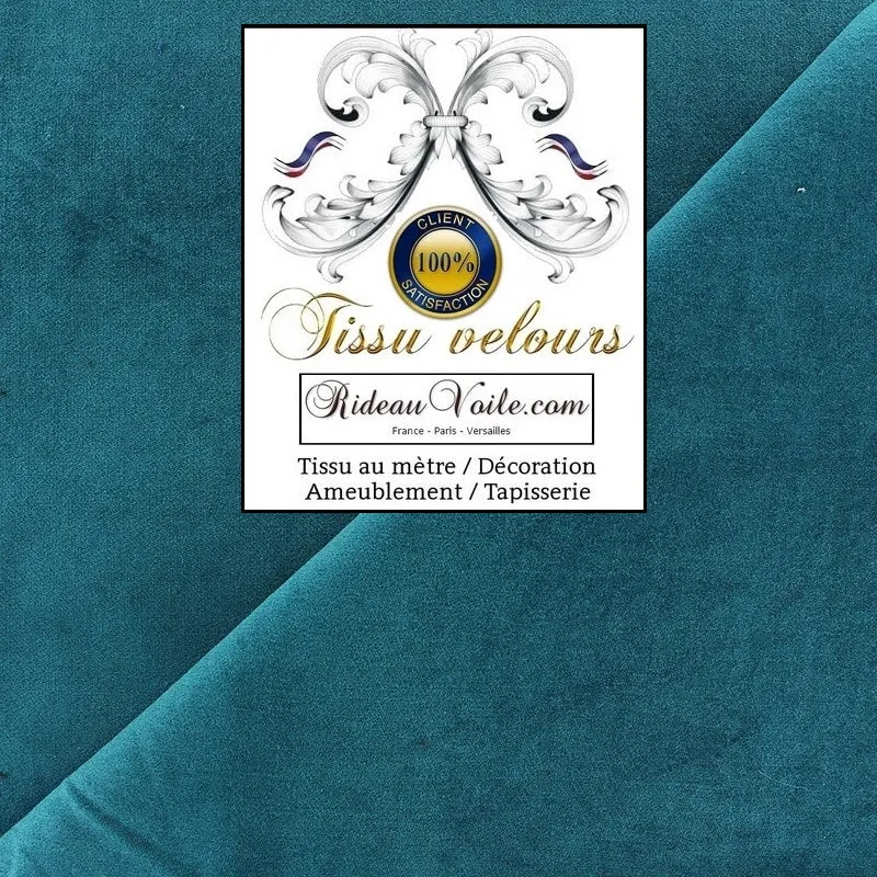 Tissu velours uni bleu ameublement tapisserie au mètre rideaux store luxe sur mesure