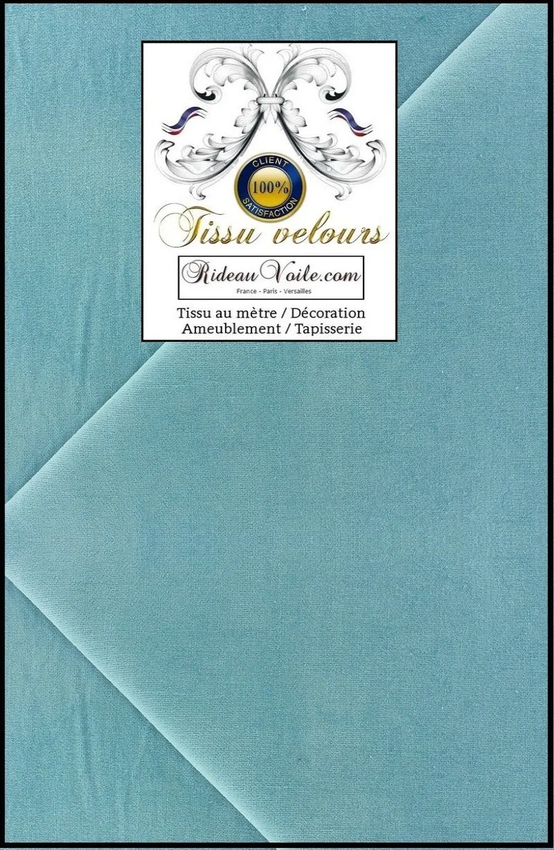 Tissu velours ras uni bleu au mètre ameublement tapisserie siège store literie Rideauvoile