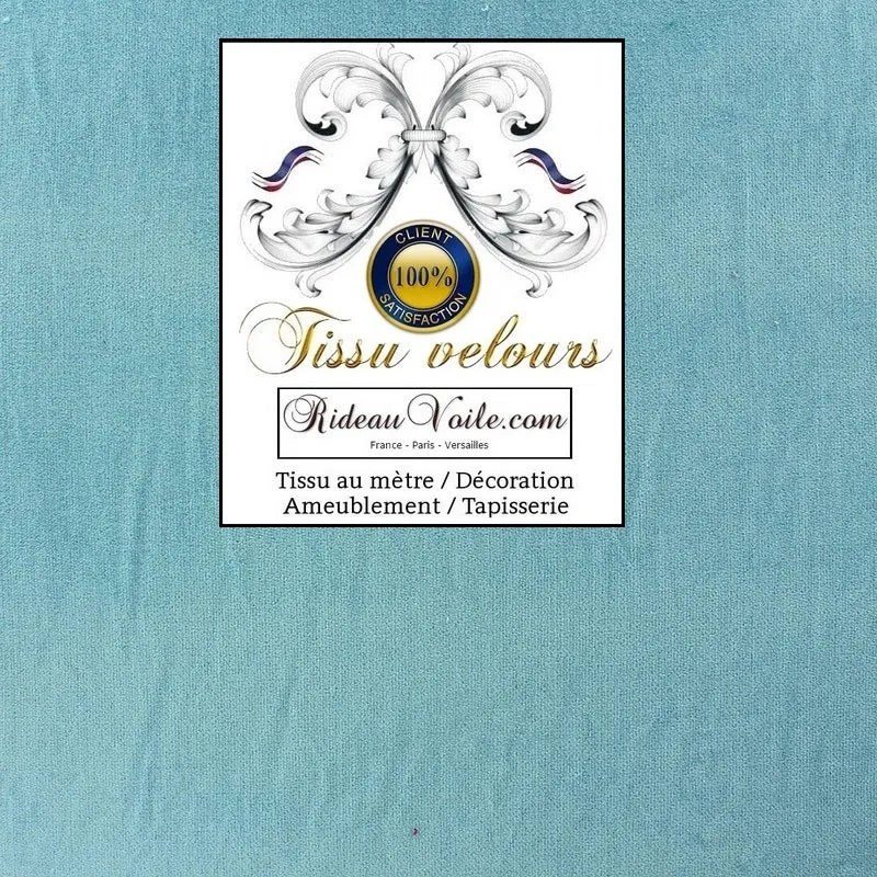 Tissu velours ras uni bleu au mètre ameublement tapisserie siège store literie Rideauvoile