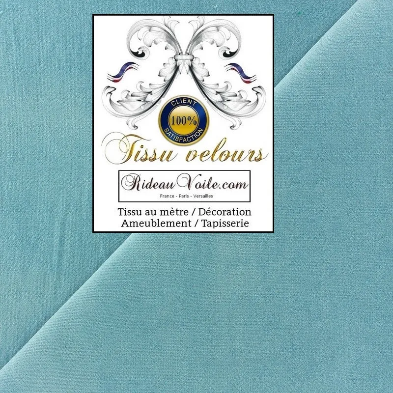 Tissu velours ras uni bleu au mètre ameublement tapisserie siège store literie Rideauvoile