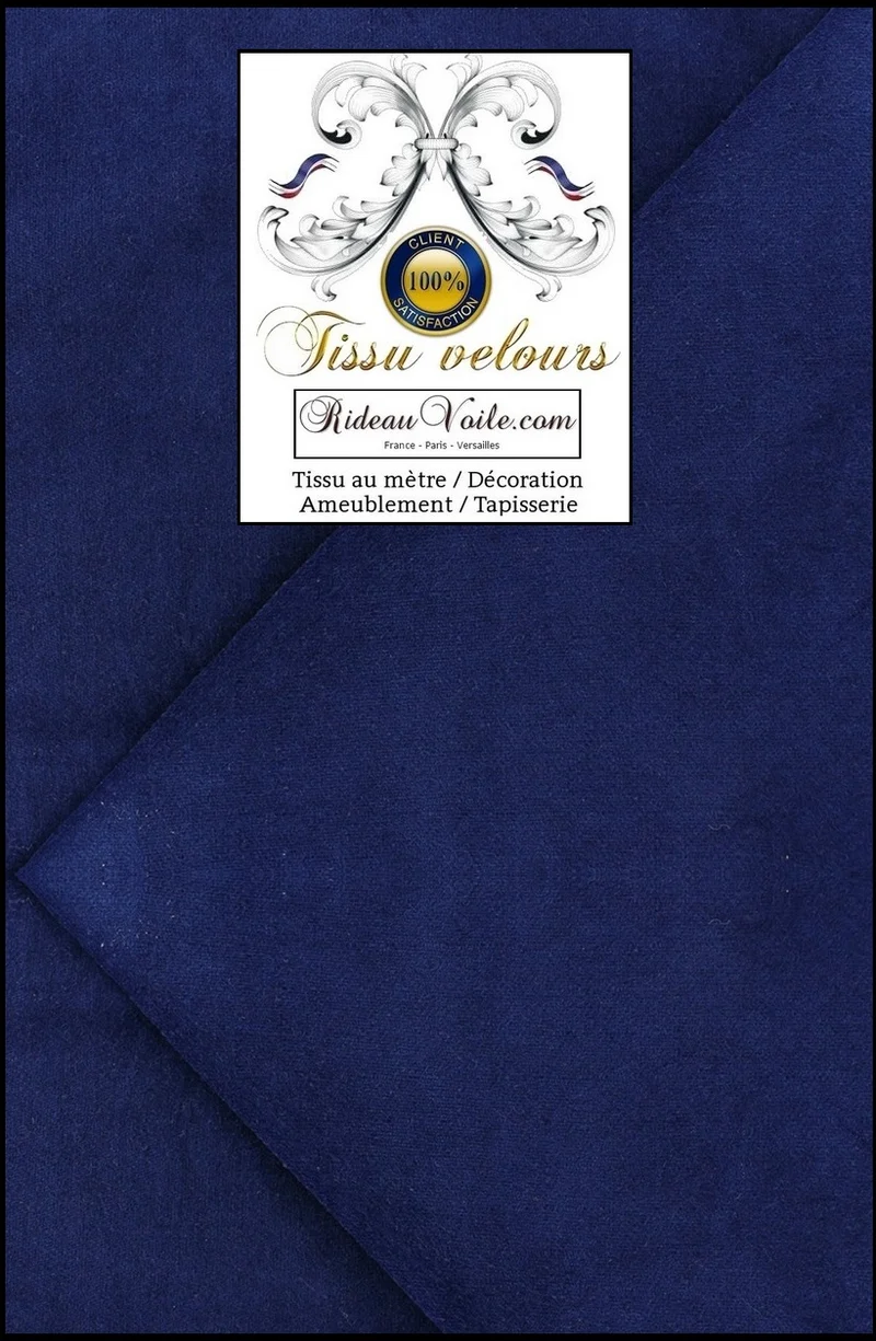 Tissu velours ras uni bleu Roi au mètre ameublement tapisserie siège literie