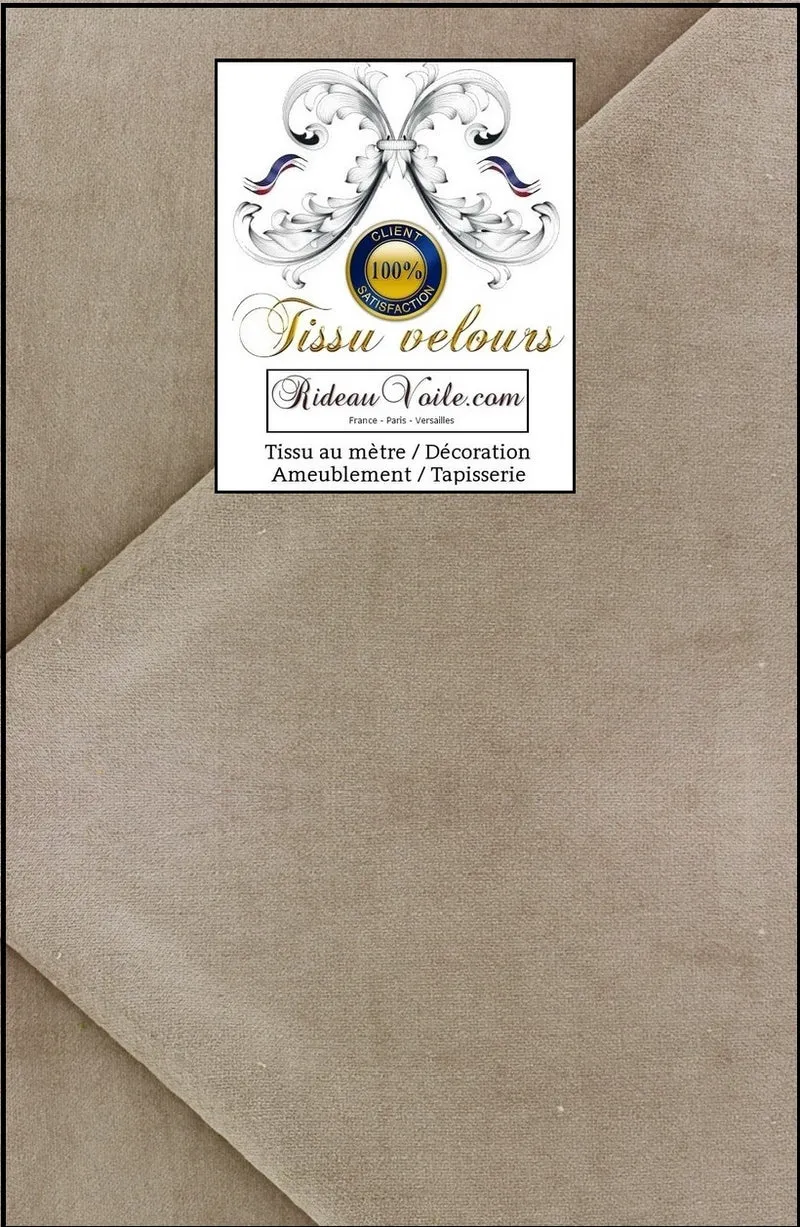 Tissu velours ras uni beige au mètre ameublement tapisserie siège store literie Rideauvoile