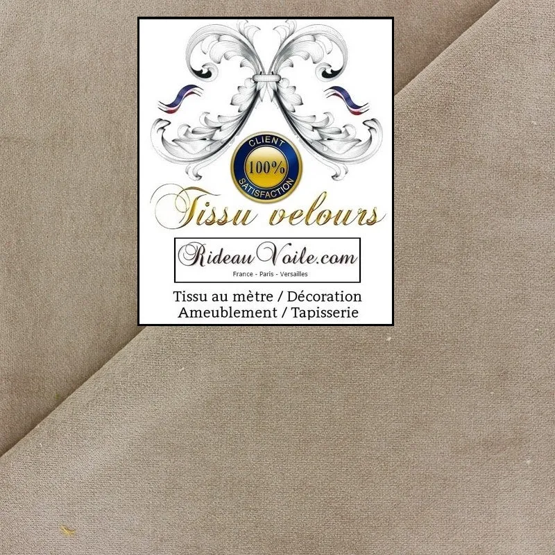Tissu velours ras uni beige au mètre ameublement tapisserie siège store literie Rideauvoile