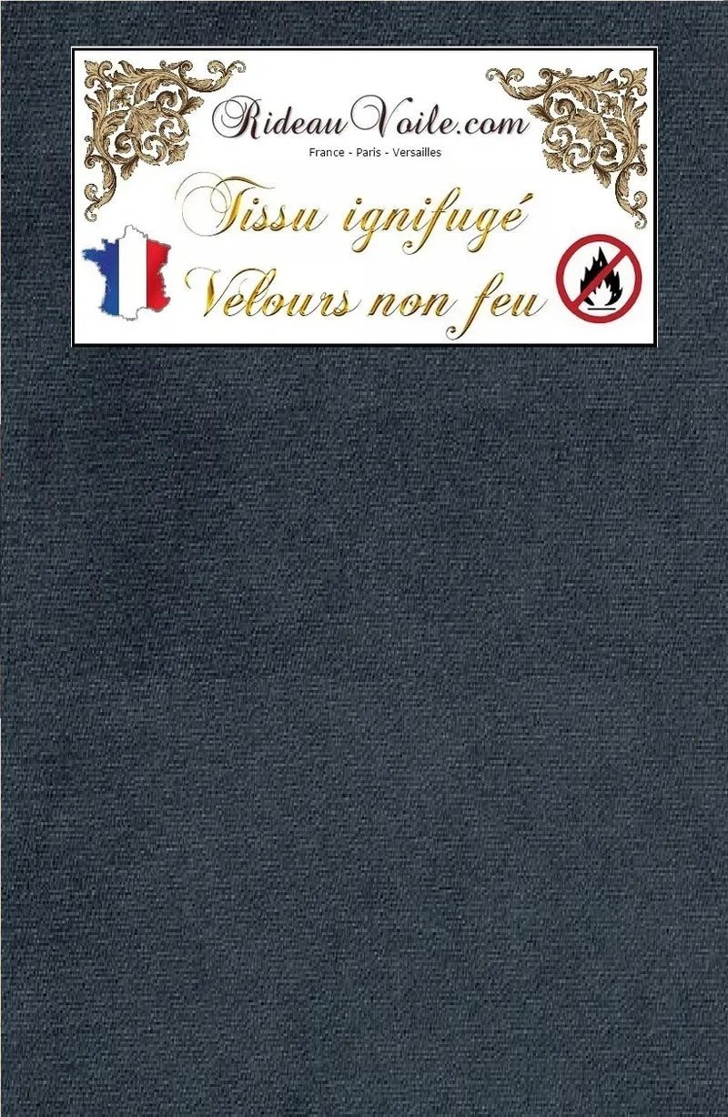 Tissu sièges rideaux, velours bleu pétrole au mètre Ignifugé - Velvet fabrics fireproof meter