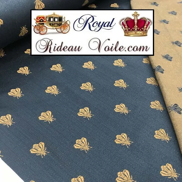 Tissu Bleu Empire Jacquard ameublement au mètre motif abeilles