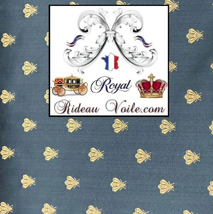 Tissu Bleu Empire Jacquard ameublement au mètre motif abeilles