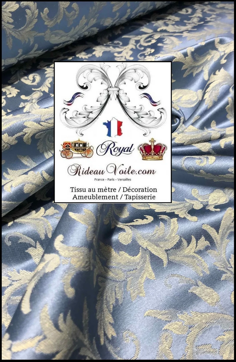 Damasco Tissu Empire bleu AZUR ameublement au mètre Jacquard Baroque