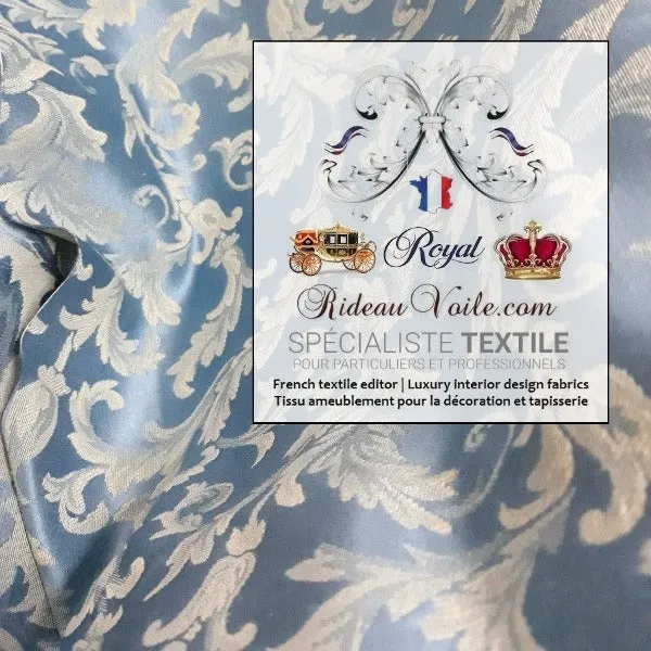 Damasco Tissu Empire bleu AZUR ameublement au mètre Jacquard Baroque