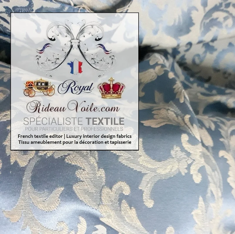Damasco Tissu Empire bleu AZUR ameublement au mètre Jacquard Baroque