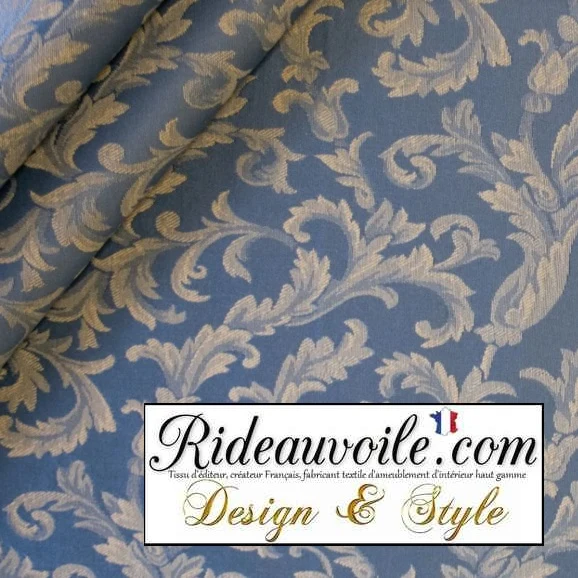 Damasco Tissu Empire bleu AZUR ameublement au mètre Jacquard Baroque