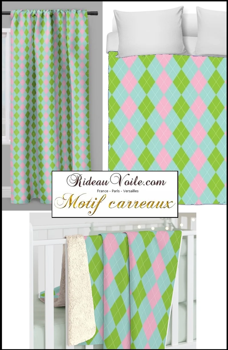 Tissu ameublement motif carreaux Argyle au mètre confection rideau voilage plaid