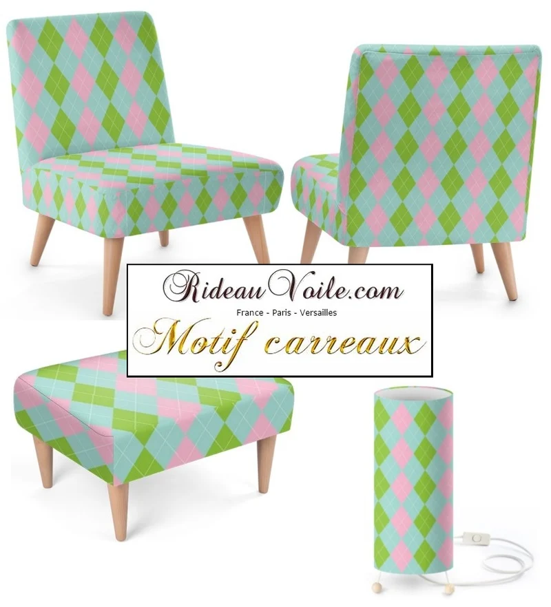 Tissu ameublement motif carreaux Argyle au mètre confection rideau voilage plaid