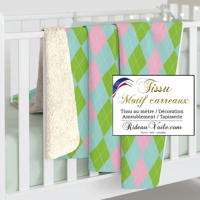 Tissu ameublement motif carreaux Argyle au mètre confection rideau voilage plaid