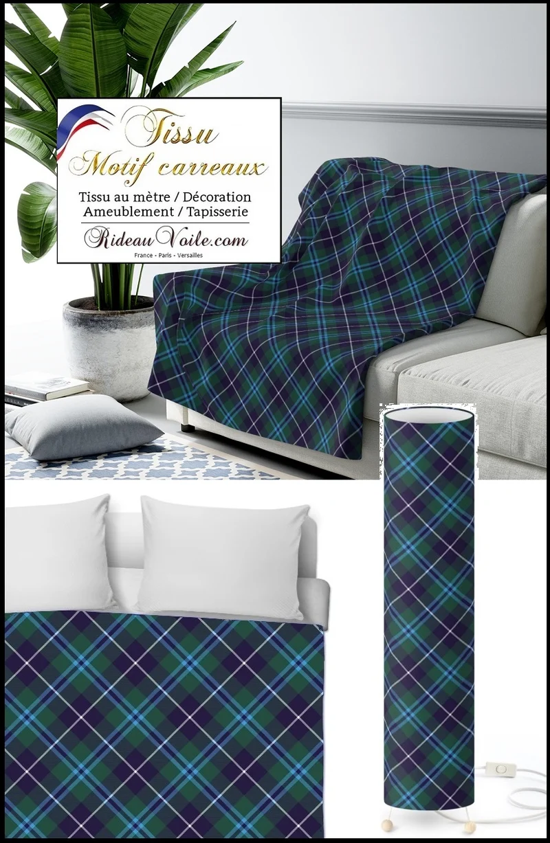 Boutique tissu ameublement tapisserie motif carreaux Tartan au mètre rideau voilage