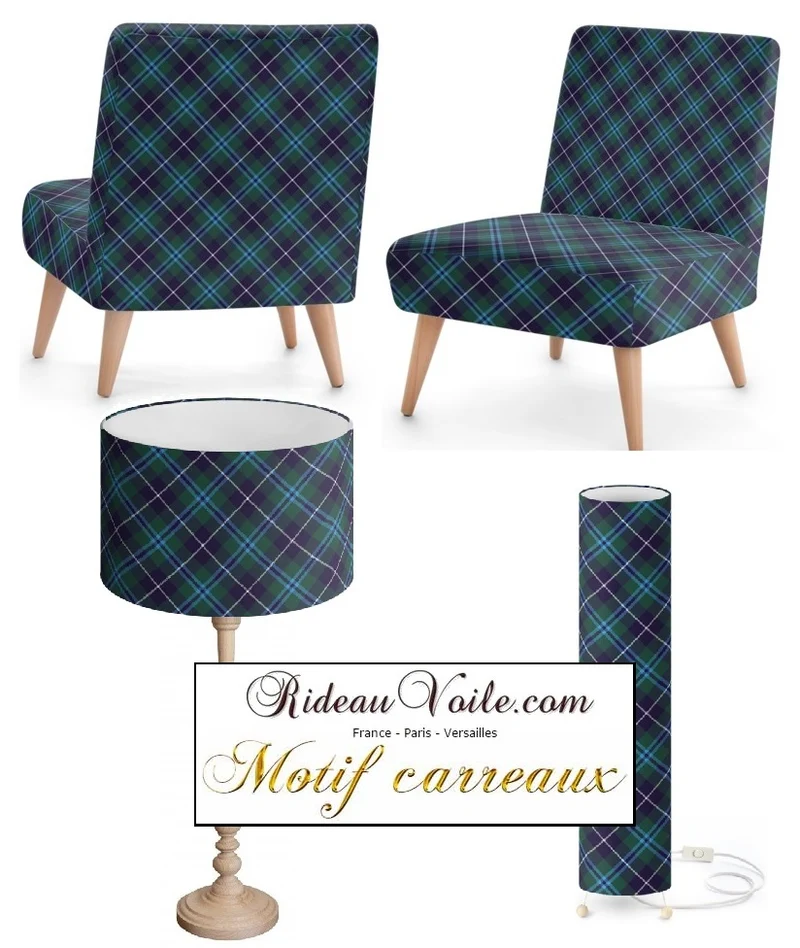 Boutique tissu ameublement tapisserie motif carreaux Tartan au mètre rideau voilage