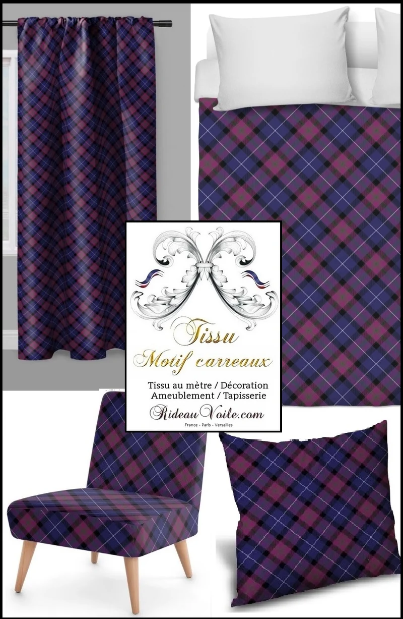 Boutique tissu ameublement déco tapisserie motif carreaux Tartan au mètre rideau voilage