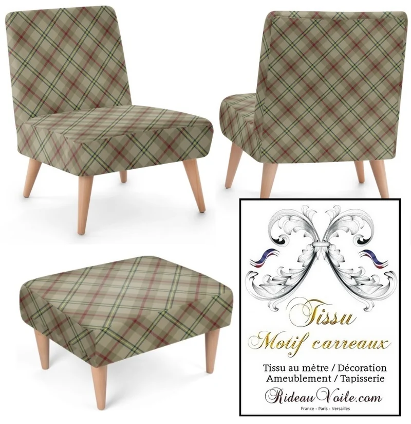 Rideauvoile tissu éditeur Français d'ameublement carreaux écossais mètre rideau voilage