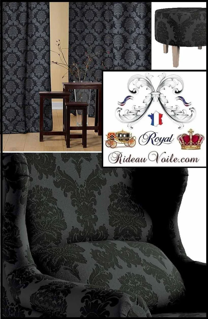 Tissu jacquard Damasco noir ameublement mètre Baroque rideau floral Damassé