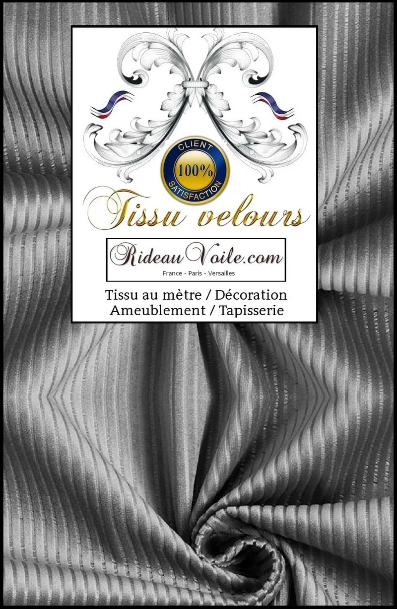 Rideauvoile boutique Tissu velours gris côtelé mètre ameublement rideau store coussin