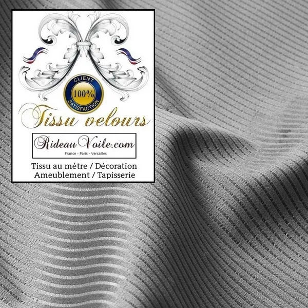 Rideauvoile boutique Tissu velours gris côtelé mètre ameublement rideau store coussin