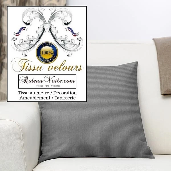 Rideauvoile boutique Tissu velours gris côtelé mètre ameublement rideau store coussin