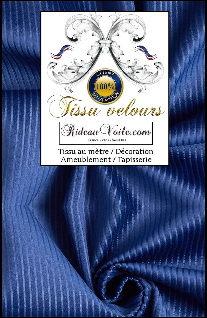 Rideauvoile boutique Tissu velours bleu côtelé mètre ameublement rideau store coussin