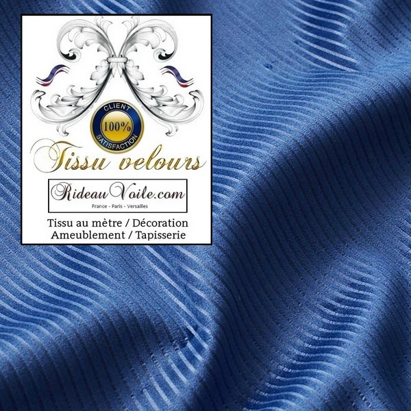 Rideauvoile boutique Tissu velours bleu côtelé mètre ameublement rideau store coussin