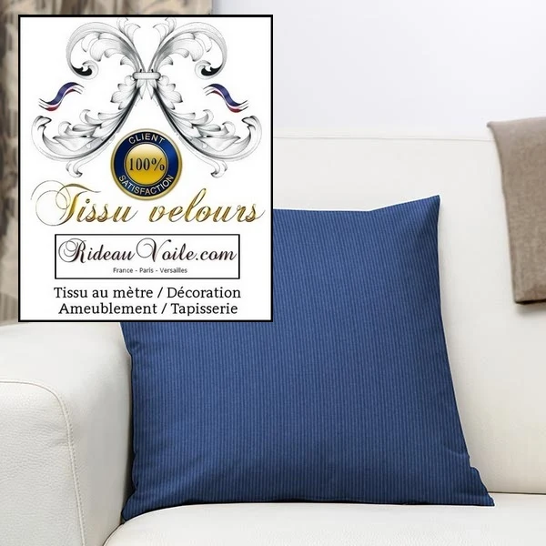 Rideauvoile boutique Tissu velours bleu côtelé mètre ameublement rideau store coussin