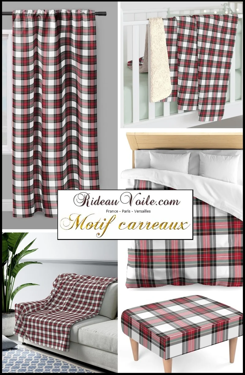 Rideauvoile.com tissu ameublement motif carreaux Tartan mètre rideau voilage lainage