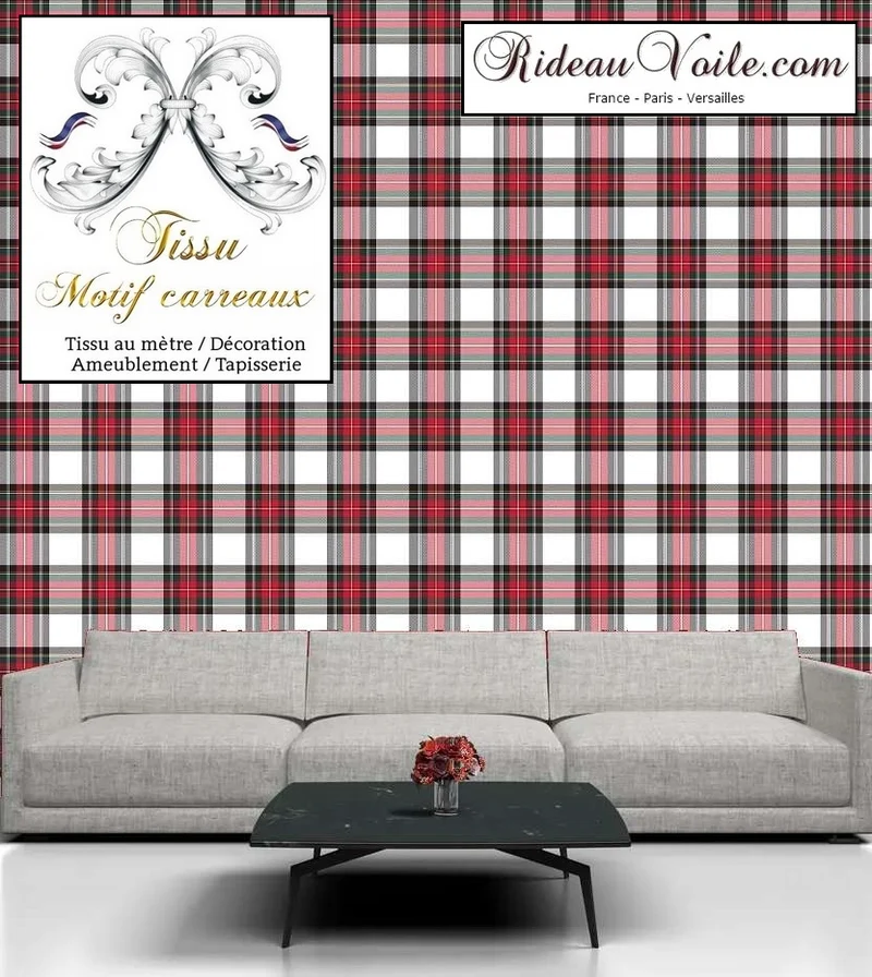 Rideauvoile.com tissu ameublement motif carreaux Tartan mètre rideau voilage lainage