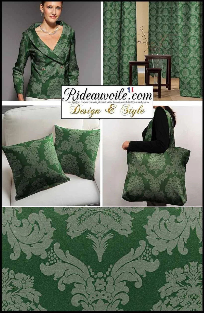 Tissu ameublement mètre jacquard Damasco Baroque rideau vert Damassé