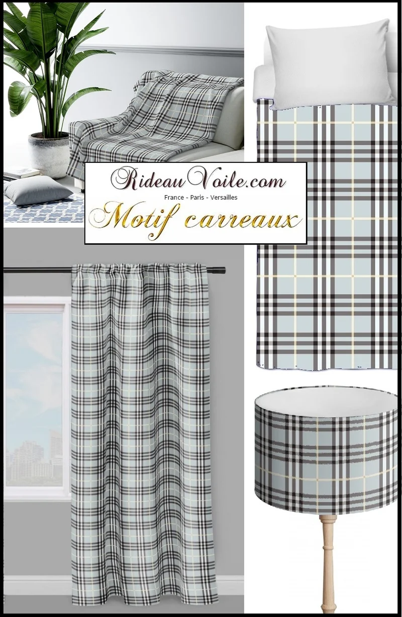 Tissu ameublement motif carreaux déco Tartan bleu mètre rideau voilage plaid