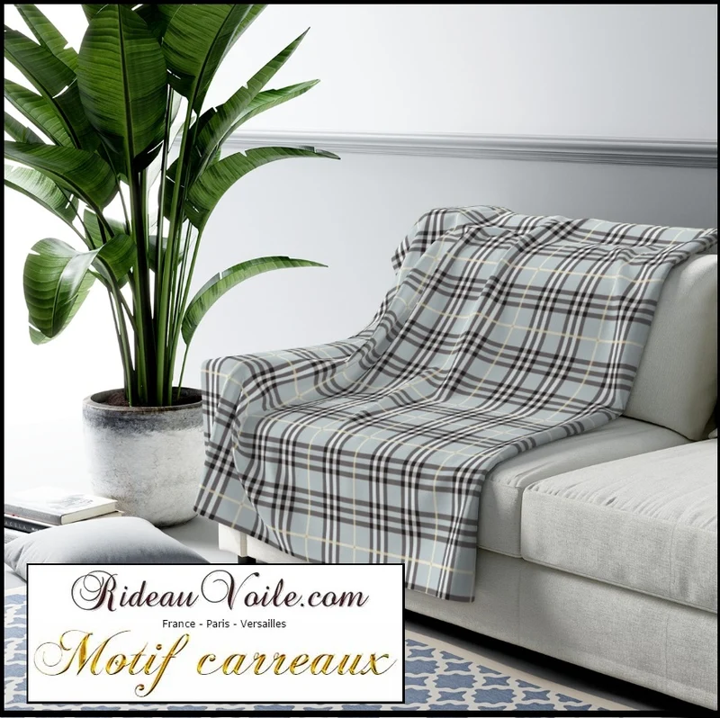 Tissu ameublement motif carreaux déco Tartan bleu mètre rideau voilage plaid