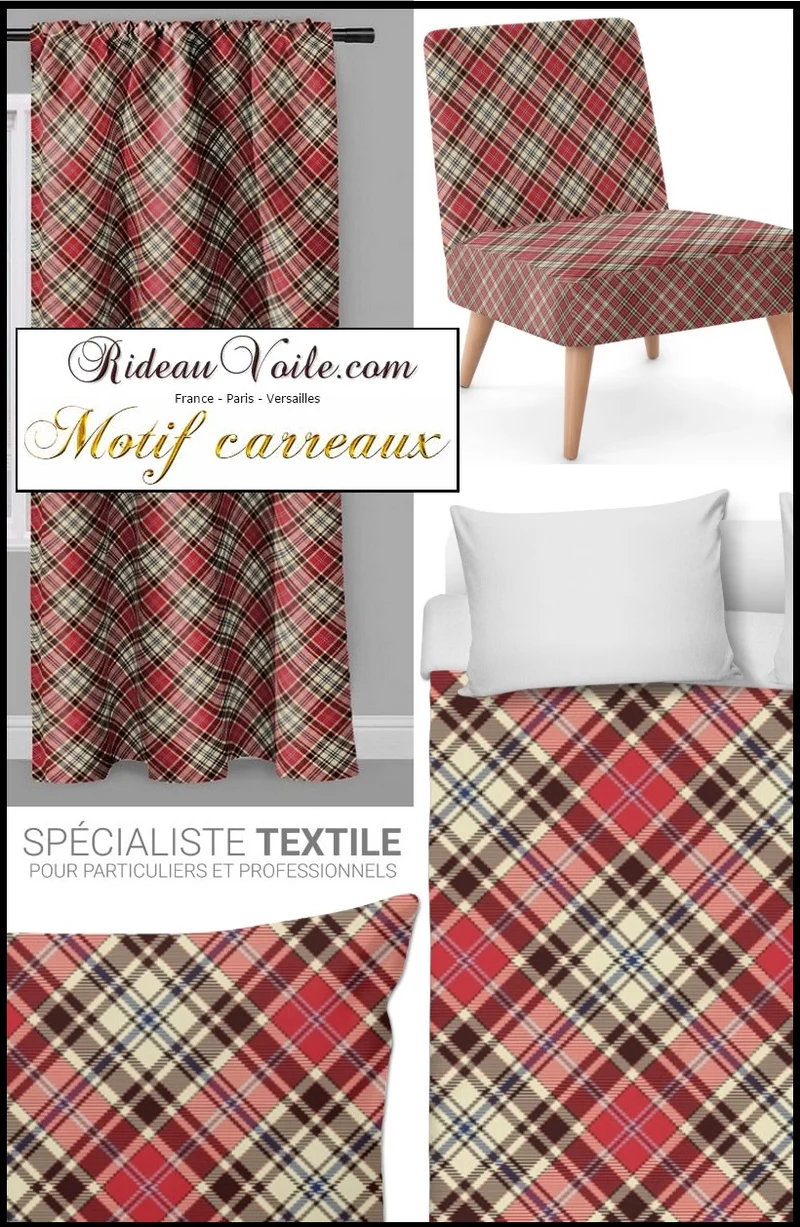 Rideauvoile.com tissu ameublement motif carreaux Tartan mètre rideau voilage lainage