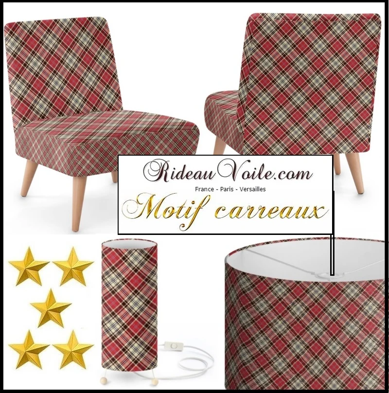 Rideauvoile.com tissu ameublement motif carreaux Tartan mètre rideau voilage lainage