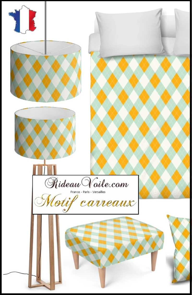 Rideauvoile.com tissu ameublement motif carreaux argyle mètre rideau voilage lainage