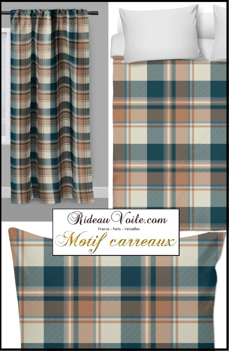Rideauvoile.com tissu ameublement motif carreaux tartan mètre rideau voilage lainage