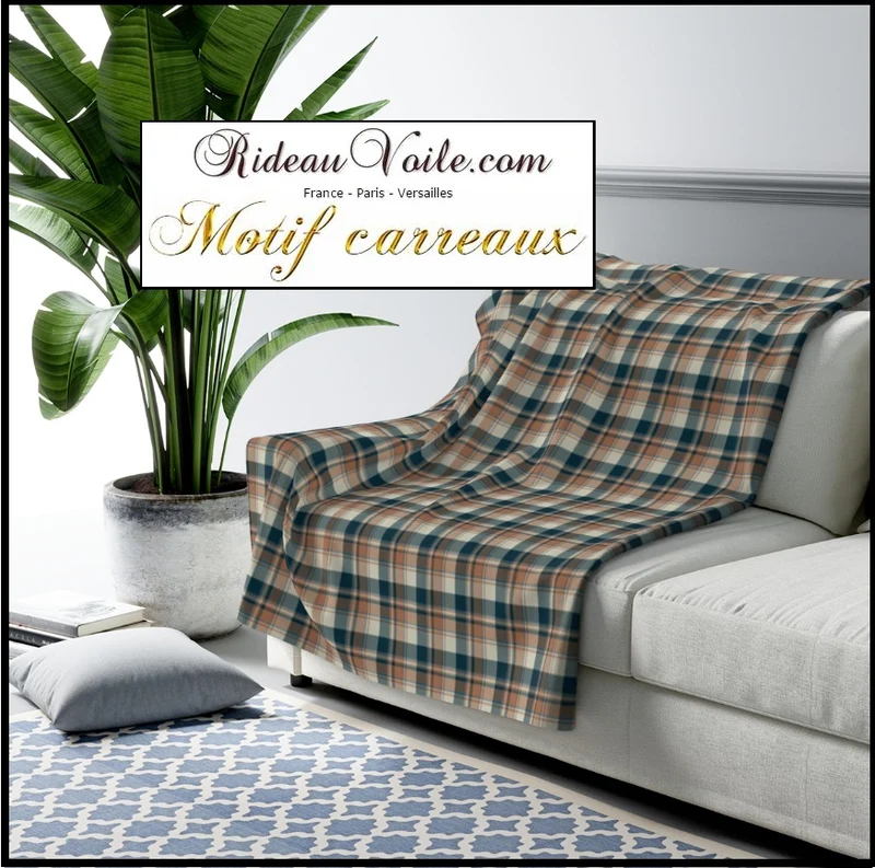 Rideauvoile.com tissu ameublement motif carreaux tartan mètre rideau voilage lainage