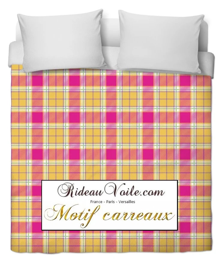 Rideauvoile.com tissu ameublement motif carreaux mètre rideau voilage lainage rose