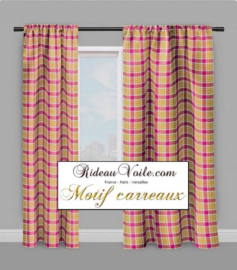Rideauvoile.com tissu ameublement motif carreaux mètre rideau voilage lainage rose