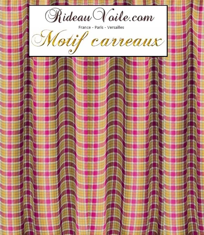 Rideauvoile.com tissu ameublement motif carreaux mètre rideau voilage lainage rose