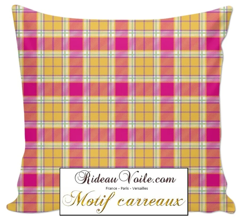 Rideauvoile.com tissu ameublement motif carreaux mètre rideau voilage lainage rose