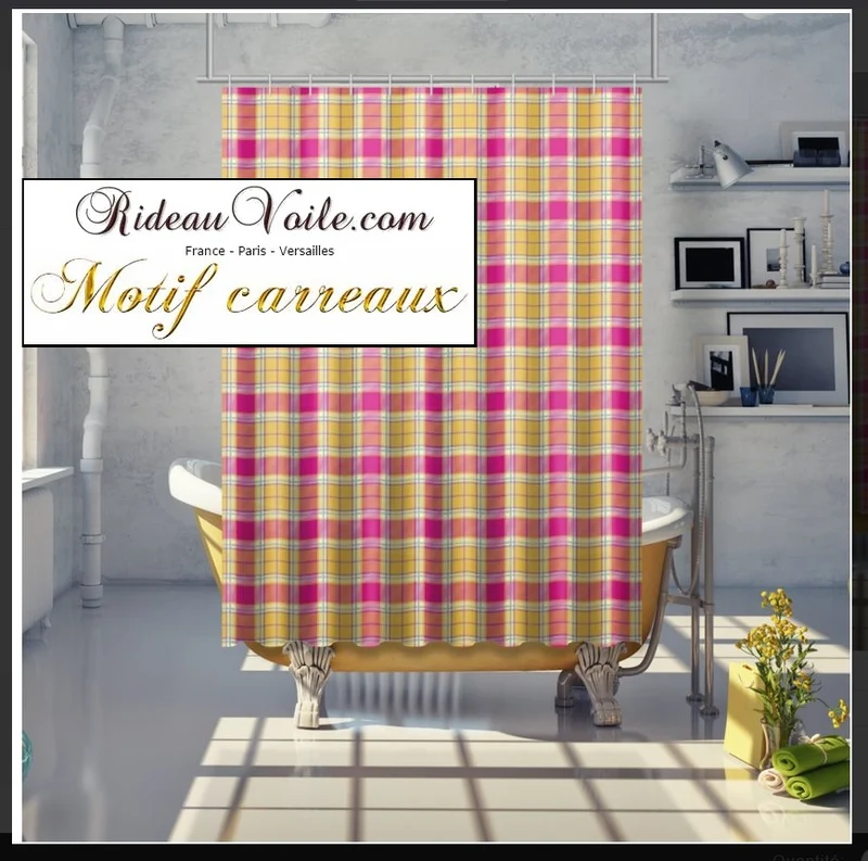 Rideauvoile.com tissu ameublement motif carreaux mètre rideau voilage lainage rose