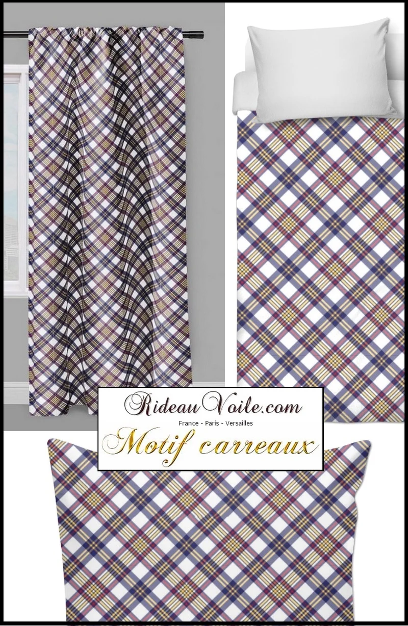Rideauvoile.com tissu ameublement motif carreaux écossais mètre rideau tapisserie