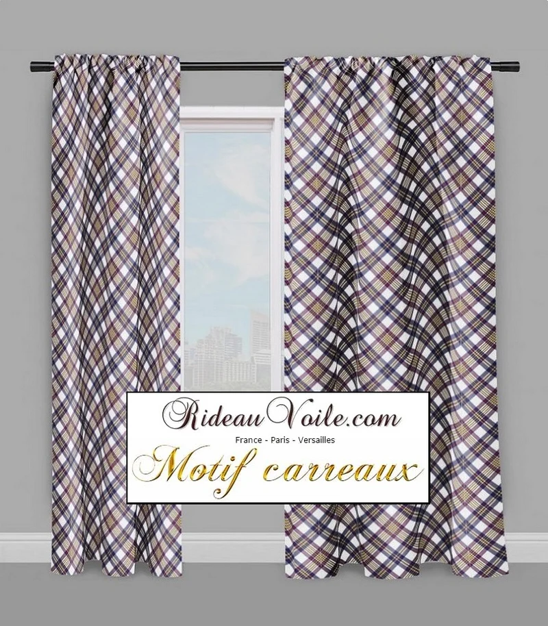 Rideauvoile.com tissu ameublement motif carreaux écossais mètre rideau tapisserie