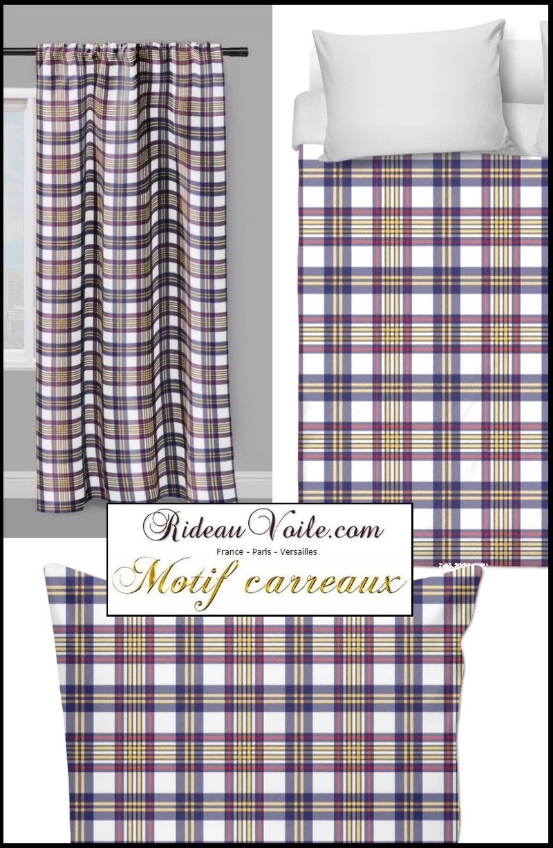 Rideauvoile.com tissu ameublement motif carreaux écossais mètre rideau voilage