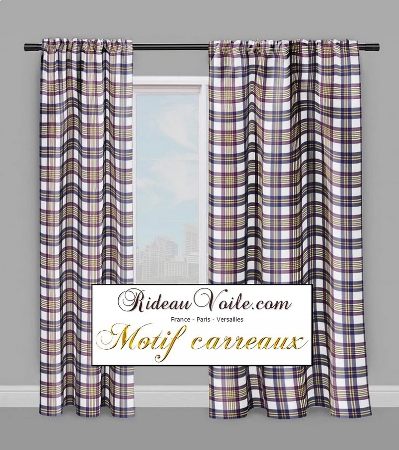 Rideauvoile.com tissu ameublement motif carreaux écossais mètre rideau voilage