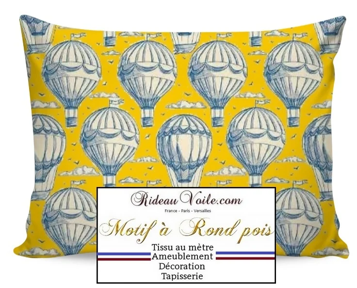 Tissu motif imprimé montgolfières, nuages envol de ballon air ameublement mètre rideau