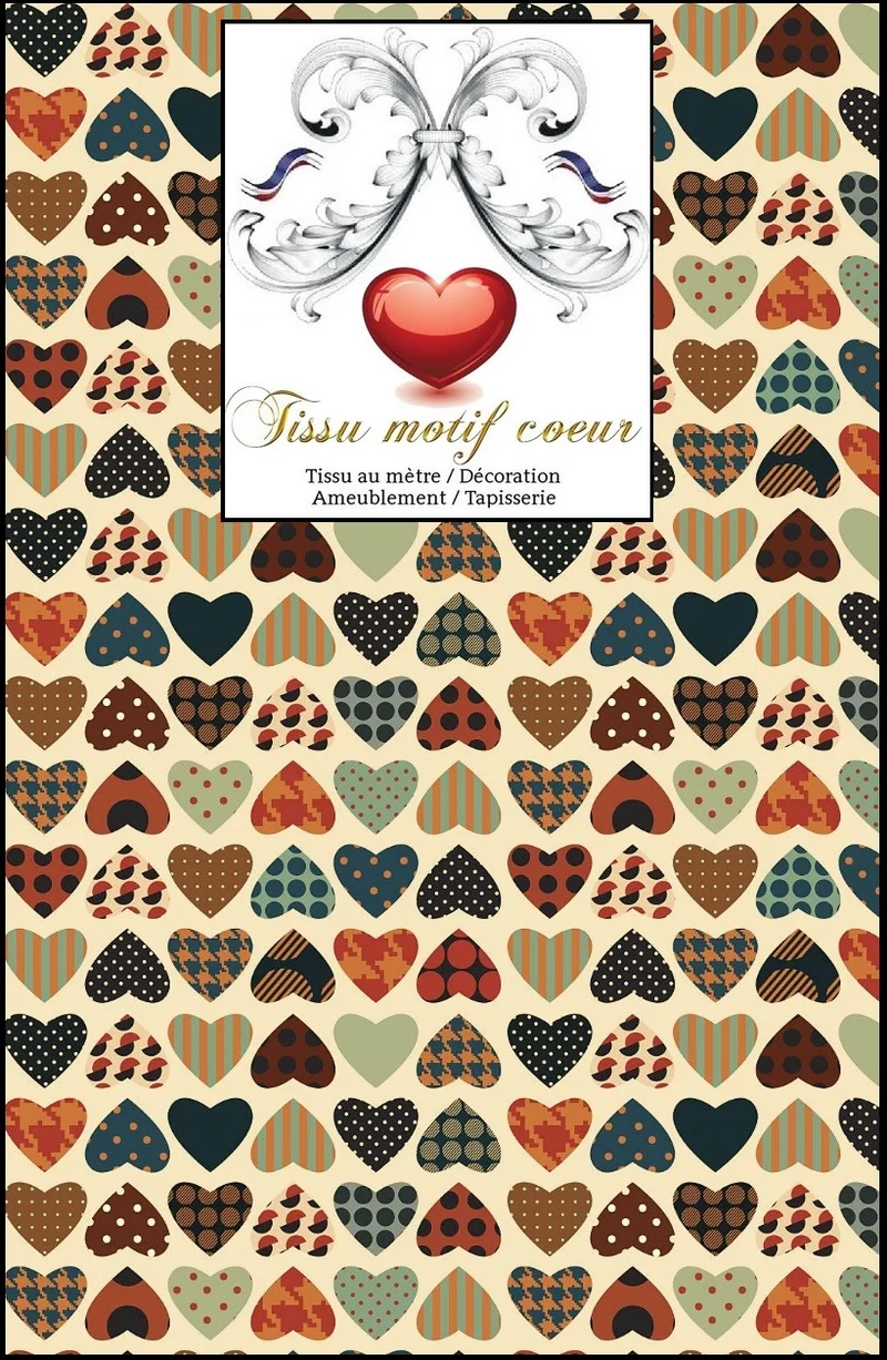 Tissu au mètre rideau coussin couette motif cœur sur mesure Heart print fabric
