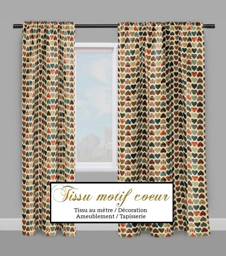 Tissu au mètre rideau coussin couette motif cœur sur mesure Heart print fabric